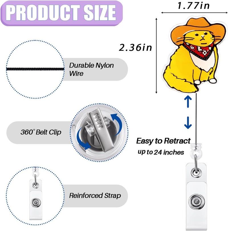 Bydevia Funny Cowboy Cat Badge Reel Retractable for Nurse Nursing RN CNA LPN & Medical Assistant | Vet Tech Cat Badge Reel, Cute Western Badge Holder with Alligator Clip & 24” Durable Nylon Cord | Acrylic - Image 2